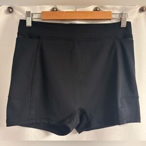 Black Bike Shorts With Mesh Detail And Pockets